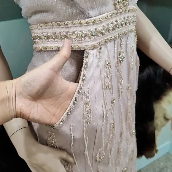 Elegant V-Neck All Over Beaded Glitter Haute Evening Dress